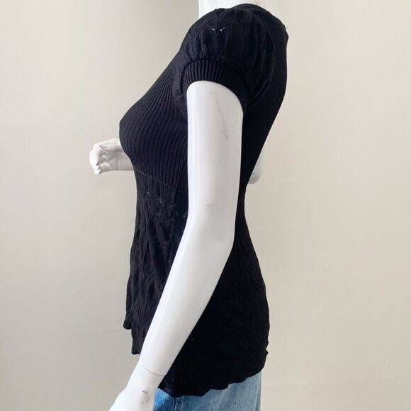 NOT FOR SALE Vintage Y2K 00s Bebe Black Knit Short Sleeve Babydoll Top - Picture 4 of 6